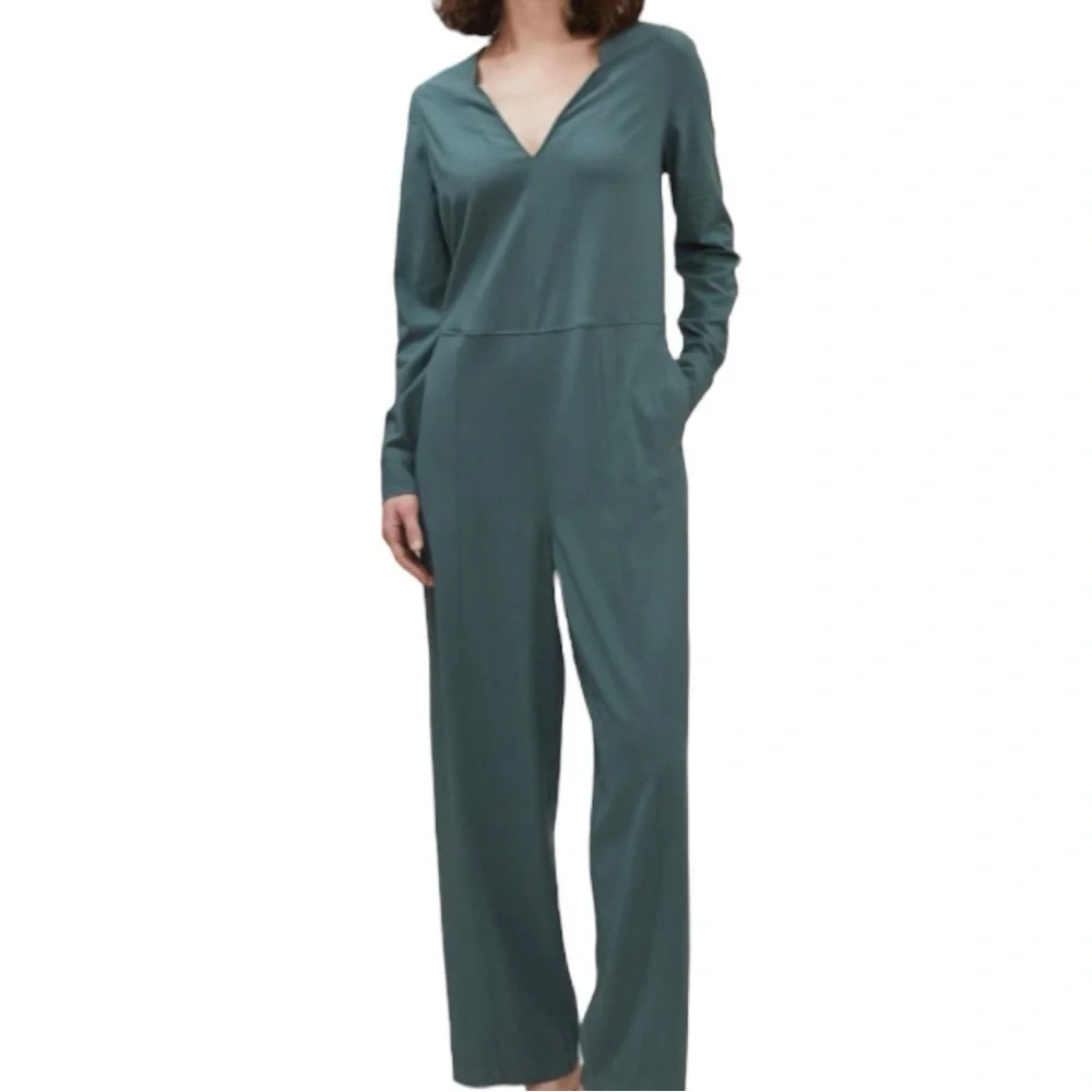 Billy Reid Long Sleeve V-Neck Jumpsuit in Forest Green - Picture 1 of 14
